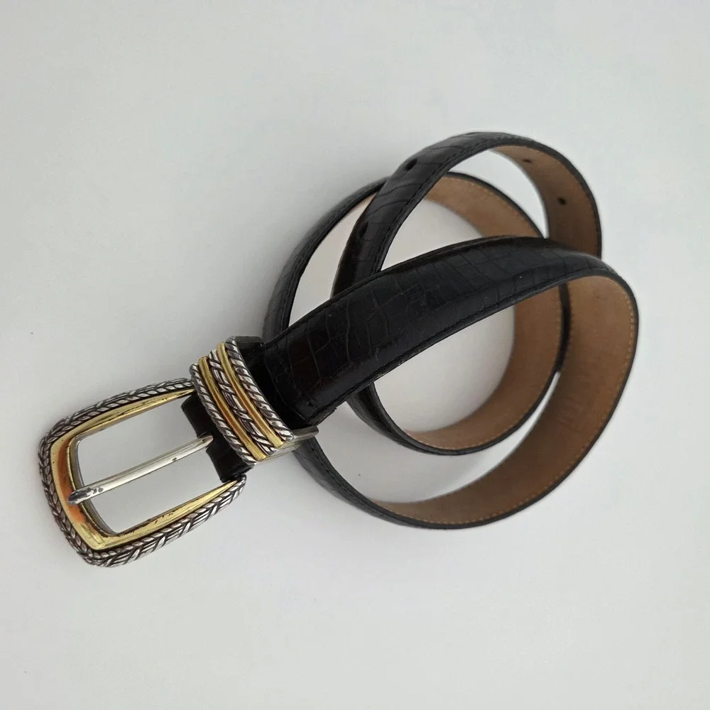 Brighton‎ Belt Black Croc Embossed Leather Mixed Metal Buckle Womens Size M